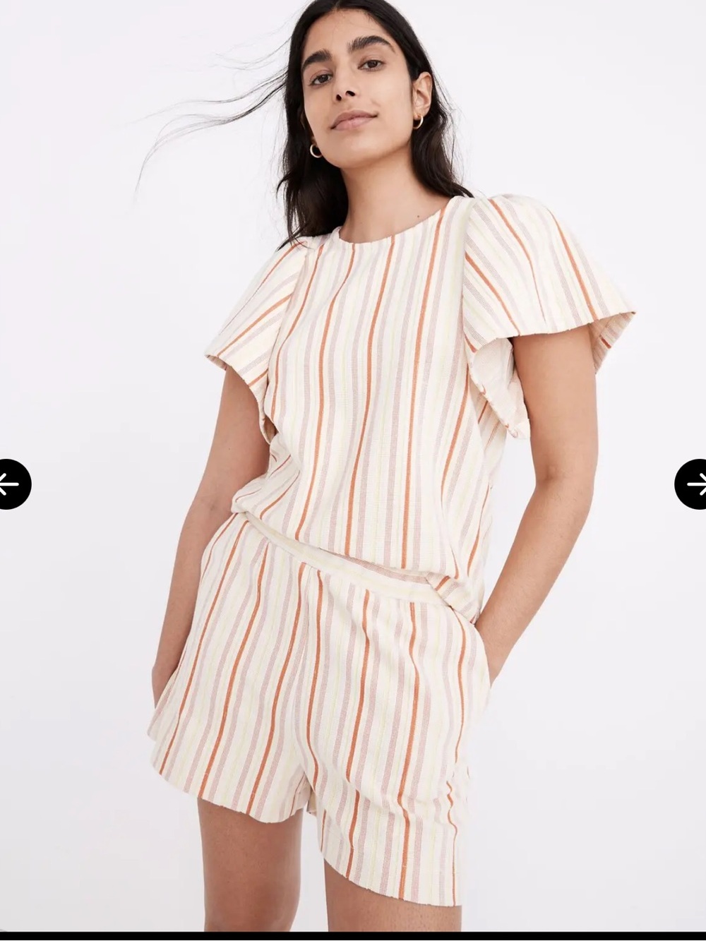MADEWELL Textured Flutter-Sleeve Crop Top In Stripe large
